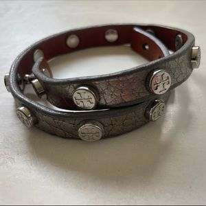 Tory Burch Grey Scale Studded Double Wrap Bracelet